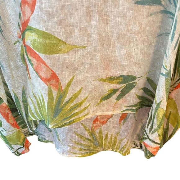 Chico’s Sz S/M Beige Orange Tropical Palms Linen Relaxed Fit Keyhole Front Tunic - Picture 5 of 6